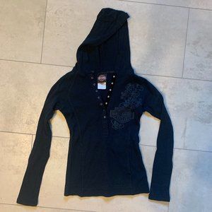 Harley Davidson Button Black Sweater with Hood